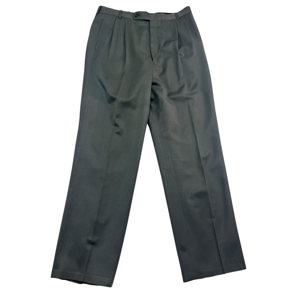 vtg Bespoke 34x32 Gray Charcoal Dress Suit Pants Trousers Pleated High Waisted